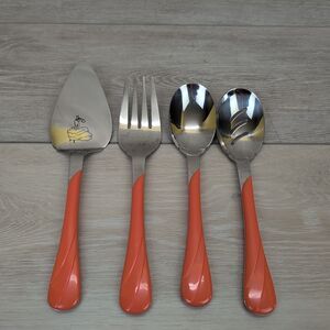 Fiesta Persimmon Hostess 4 Piece Serving Set Server, Fork & Spoons Swirl Handle